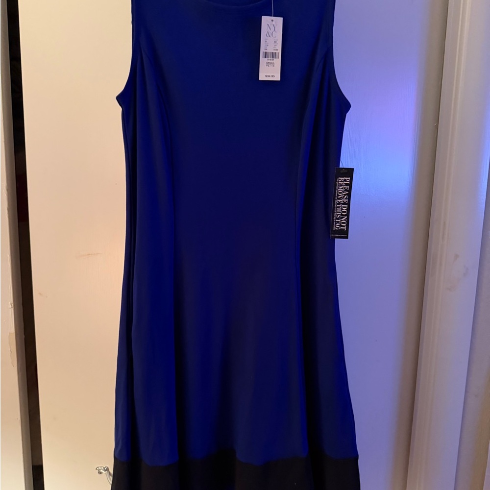 New York & Company Blue and Black Sleeveless Midi Dress